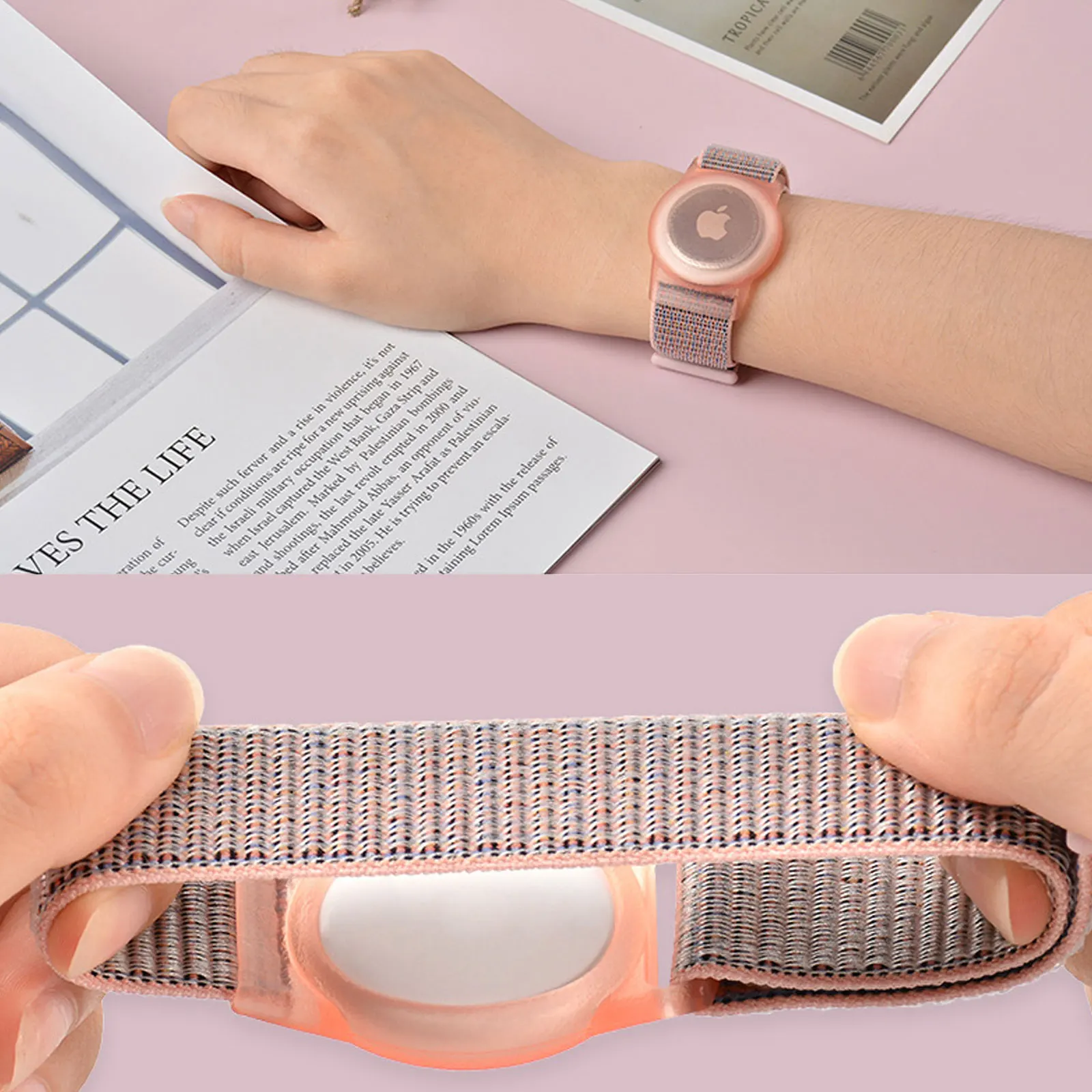 Pulseira de nylon ajustável para crianças, suporte protetor anti-perda compatível com o rastreador GPS Apple AirTag