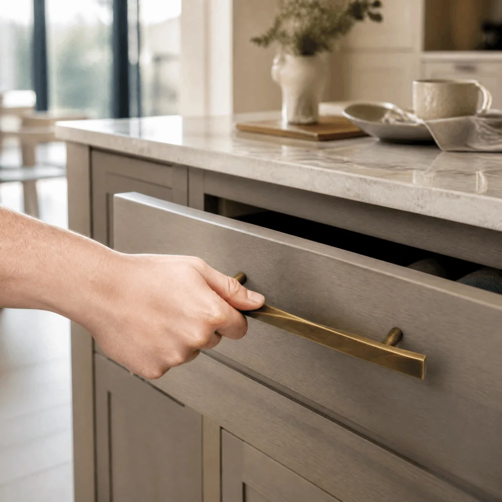 Solid Brass Cabinet Pull Handles Modern Minimalist Matte Glaze Finish Drawer Knobs Ergonomic Handle Design Fingerprint Resistant