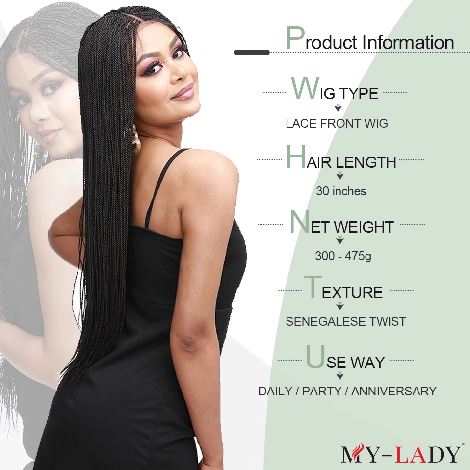 My-Lady 30inches Synthetic Braided Wigs With Baby Hair Afro For Black Woman People African Lace Front Wig Frontal Box Braid