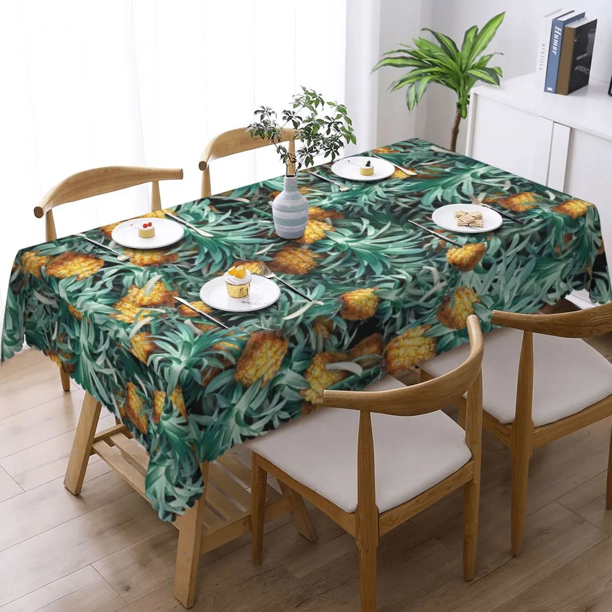 Custom Rectangular Tropical Fruits Pineapple Pattern Tablecloth Fit 40