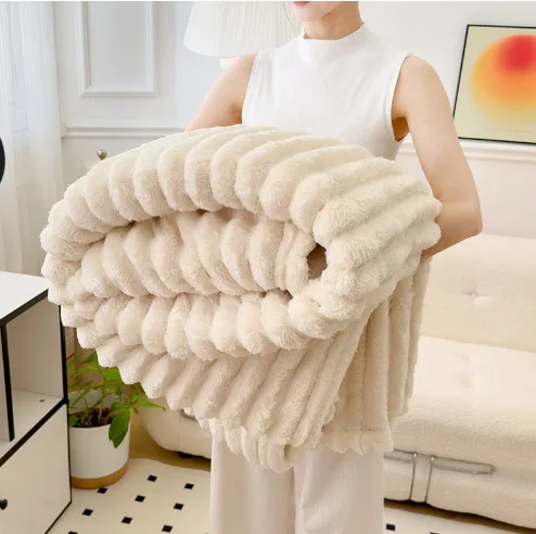 

Полосатое одеяло в скандинавском стиле, плюшевое одеяло с кроликом, офисное одеяло, одеяло для дивана с кондиционером