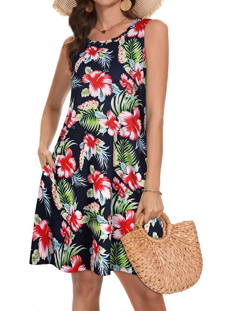New Women's Floral Printed Dresses Casual Sleeveless Vest Long Summer Elegant Sleeveless Dresses Medium Long Vest Tops