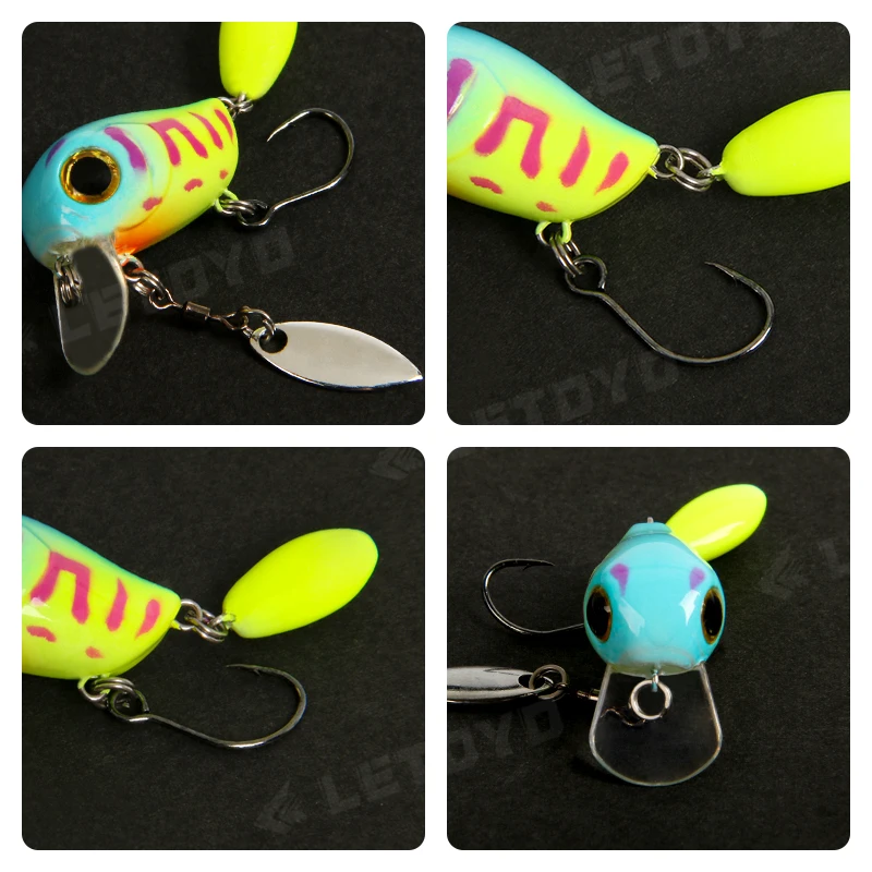 LETOYO Floating Micro Crankbaits 30mm2g Artificial Surface Wake Bait Crank Wobblers with spoon Fishing Lures for Trout Bass