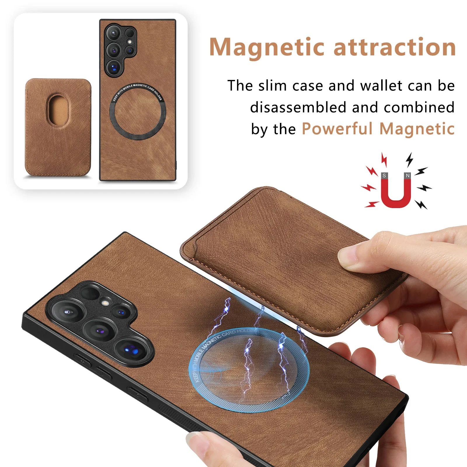 2 in 1 Detachable Magnetic with Card Holder Phone Case for Samsung Galaxy S23 FE S24 S22 Ultra Plus A25 A35 A15 A05 A05S Cover