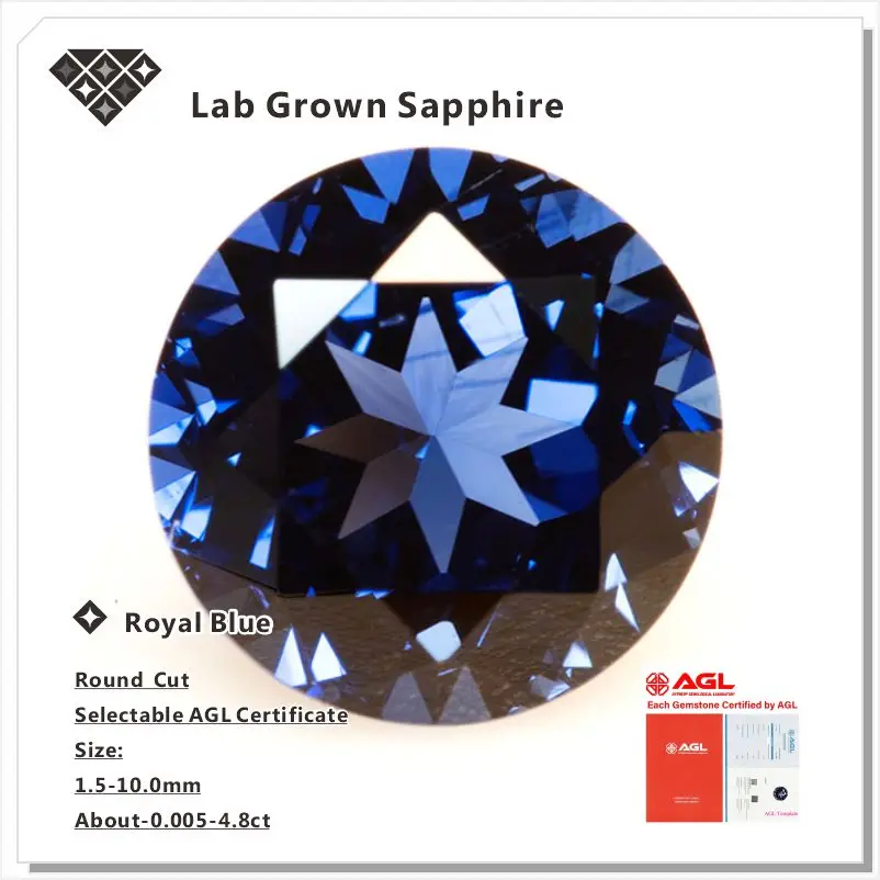 

Выполненный в лаборатории сапфир королевского синего цвета круглой огранки AAA + драгоценные камни для установки ювелирных изделий и индивидуального дизайна, сертификат AGL на выбор