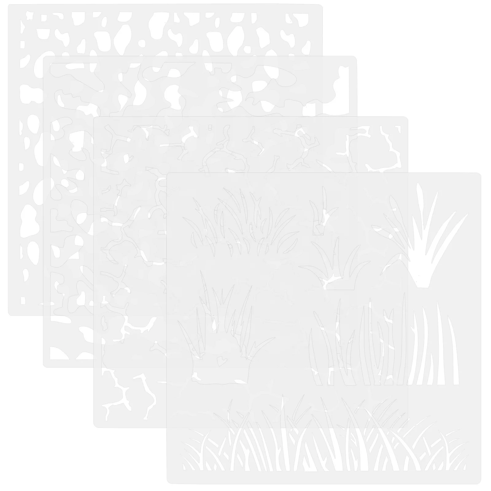 แม่แบบลายฉลุสำหรับวาดภาพ 4 ชิ้น ทนทาน ใช้ซ้ำได้ สำหรับงาน DIY สมุดภาพ การ์ดตกแต่ง ศิลปะการวาดภาพ
