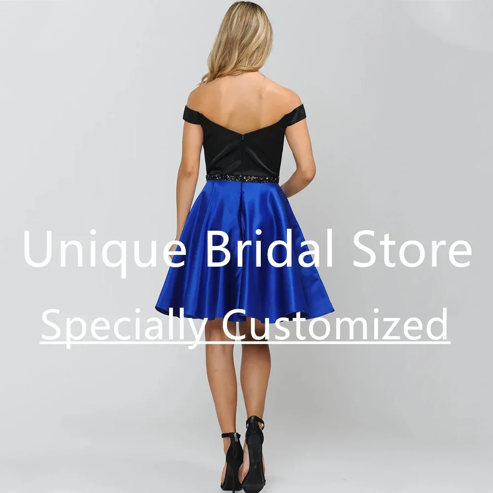 Maßgeschneiderte klassische Abend-Cocktailkleider, schulterfrei, sexy V-Ausschnitt, ärmellos, offener Rücken, elegantes A-Linien-Kurzpartykleid