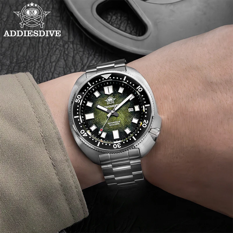 Relojes de cuarzo ADDIESDIVE para hombre, reloj masculino de cristal de zafiro de acero inoxidable, reloj de buceo superluminoso 20Bar resistente al agua AD2511