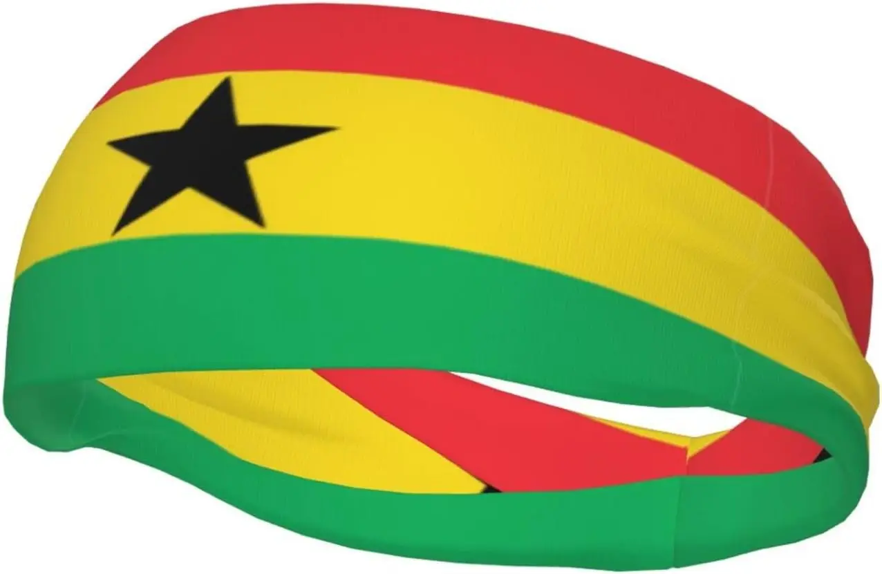 Workout Sweatbands for Head Ghana Flag Sport Hair Bands for Men Women Hair Non Slip Moisture Wicking Headband for Running