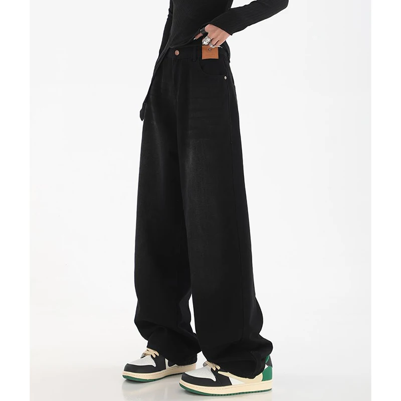 Damskie jeansy retro z prostymi nogawkami, klasyczne spodnie dżinsowe z wysokim stanem, damskie koreańskie spodnie streetwearowe typu baggy