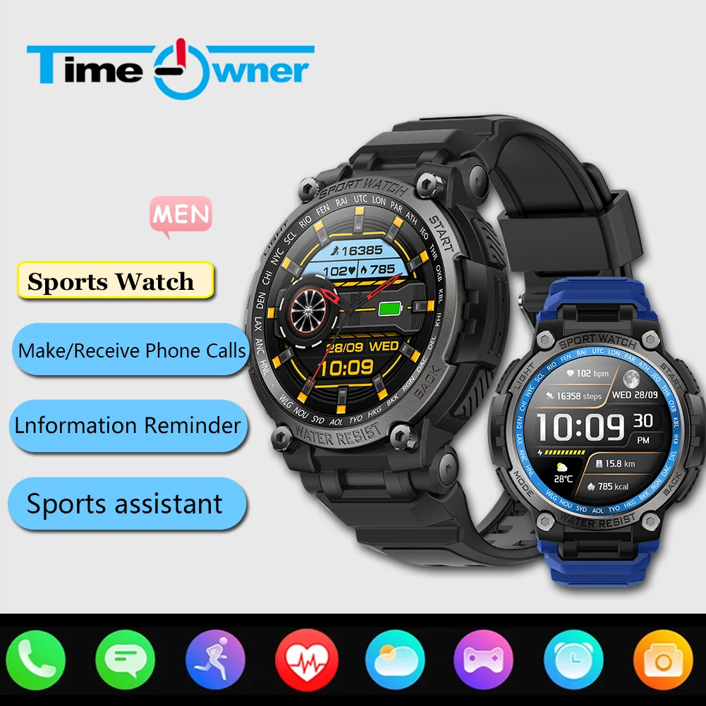 Time Owner Smart Watch 2024 men Anti fall Waterproof Outdoor Sports Smartwatch Bluetooth call Health Monitoring Pedometer