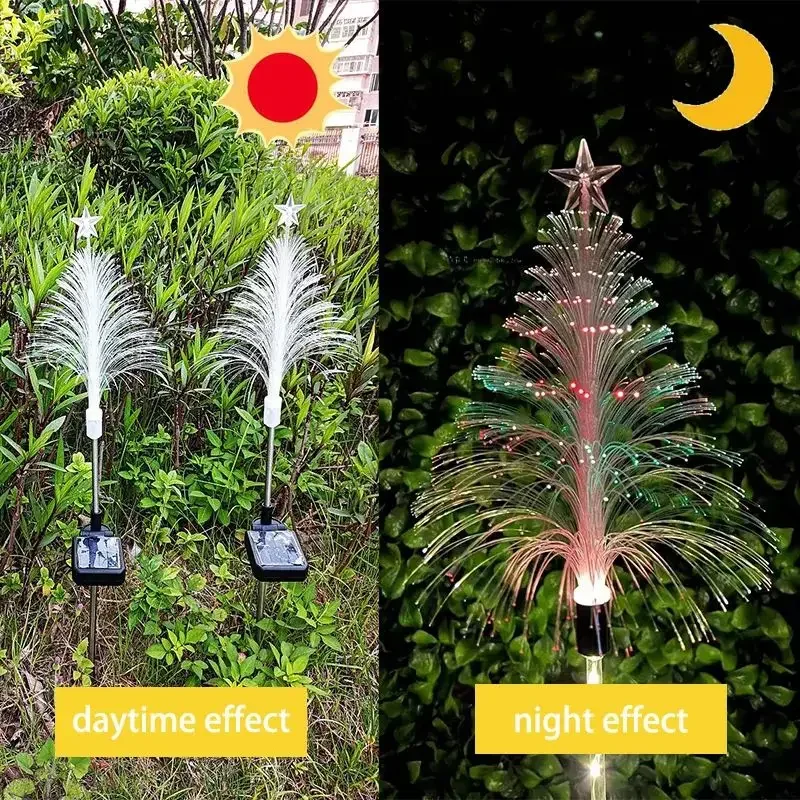 LED Solar Christmas Trees Fiber Garden Lamp Solar Energy Powered Waterproof Outdoor Lights Yard Lawn Landscape Decorative Lights