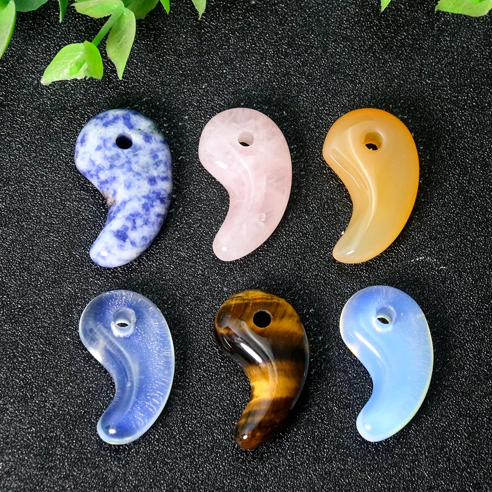 

2PCS Natural Stone Comma Magatama Pendant Beads Tai Chi Yin Yang Fish Crescent Quartz Crystal Charms for Jewelry Making Necklace