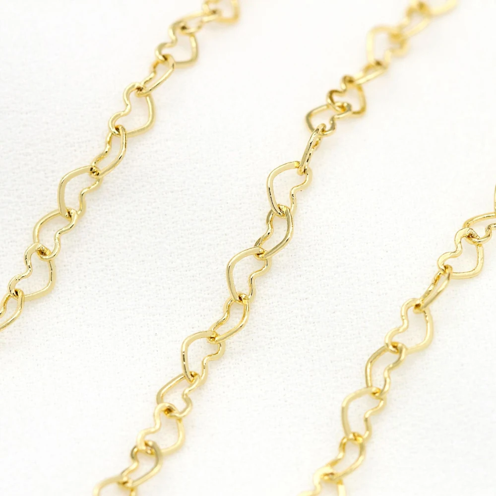 

2 Meters Brass Gold Plated Heart Link Chain Love Heart Bead Cable Chains for Diy Bracelet Necklace Jewelry Making Accessories