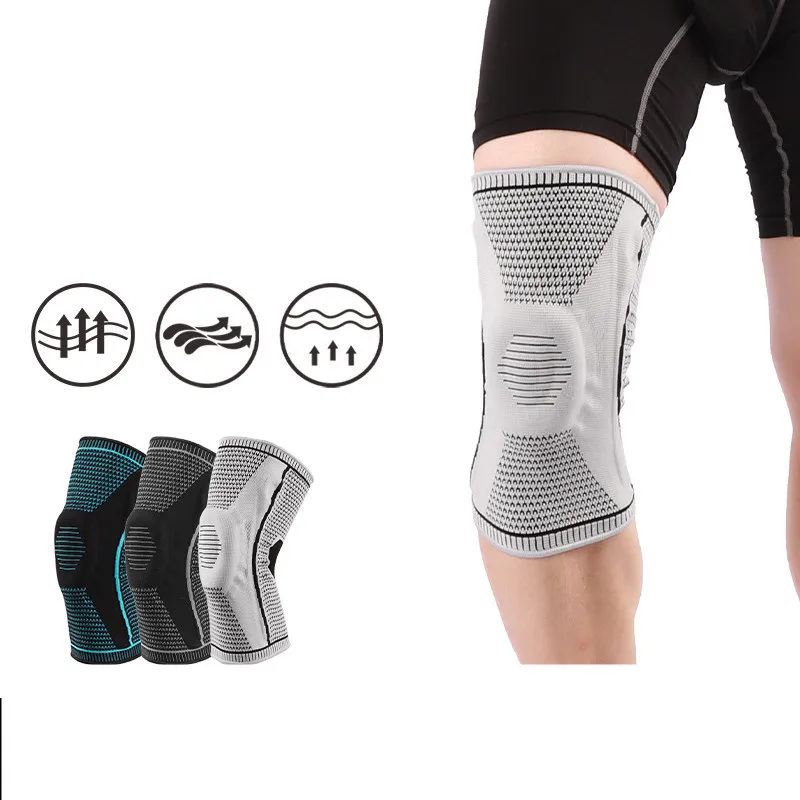 1pair =2pcs Silicone Knitted Knee Pad Spring Protecting Patella Joint Knee Sleeve Basketball Running Weightlifting Knee Brace