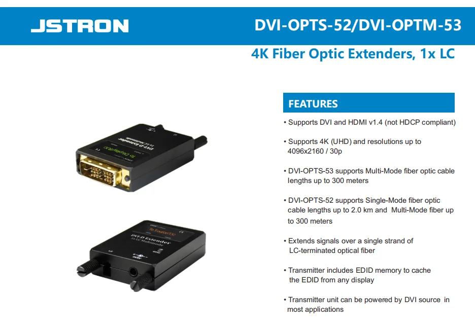 JSTRON Speedleader DF200 Two-in-one optical DVI Fiber Extender