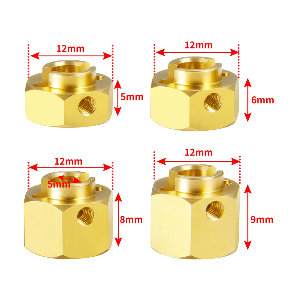 MIBIDAO 5/6/8/9/10/12mm adaptateur étendu hexagonal en laiton pour Axial SCX10 III AXI03007 Wrangler AXI03004 Capra 1/10 voiture sur chenilles RC