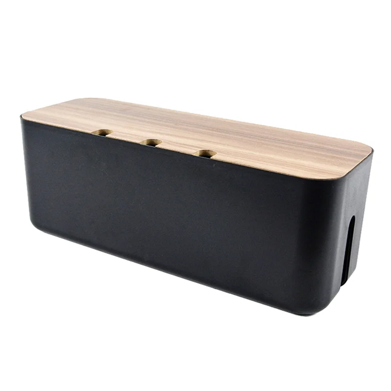 

AB66-Wood Cover Cable Management Box Wire Junction Board Storage Box Hide Wires For Desk Computer Organizer Power Strips