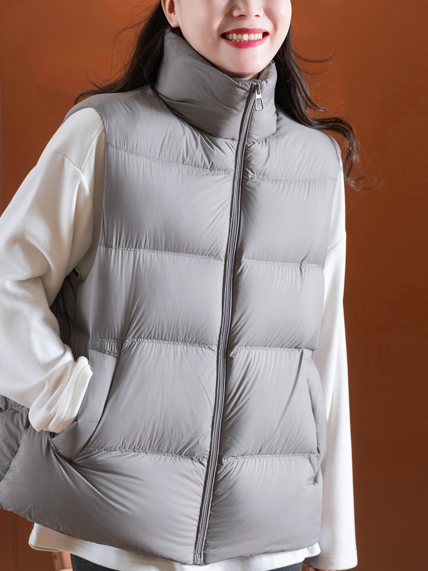 

Heavyweight Goose down Vest Stand Collar Zipper Women's Jaet Plump Fluffy 90 White Goose down Versatile Nylon Fabric