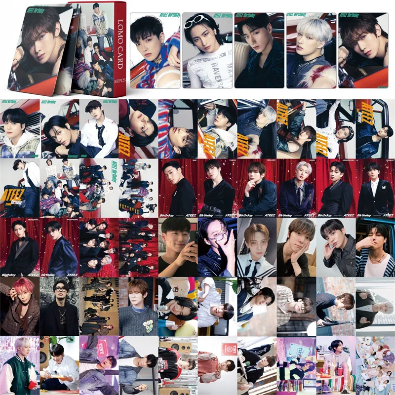 55pcs/set ATEEZ Boy Group Album BIRTHDAY LOMO Card Hongjoong Seonghwa Yunho Yeosang Girl Collection Gift Postcard Photo Card