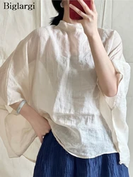 Oversized Summer Pullover T-Shirts Tops Women Bat Short Sleeve Fashion Loose Pleated Ladies Blouses Casual Woman Tops