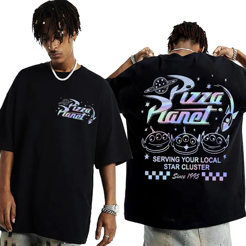 Pizza Planet Aliens Two-sided Print Tshirts Men Women Funny Meme Vintage Cartoon T-shirt Summer Casual Cute Short Sleeve T Shirt