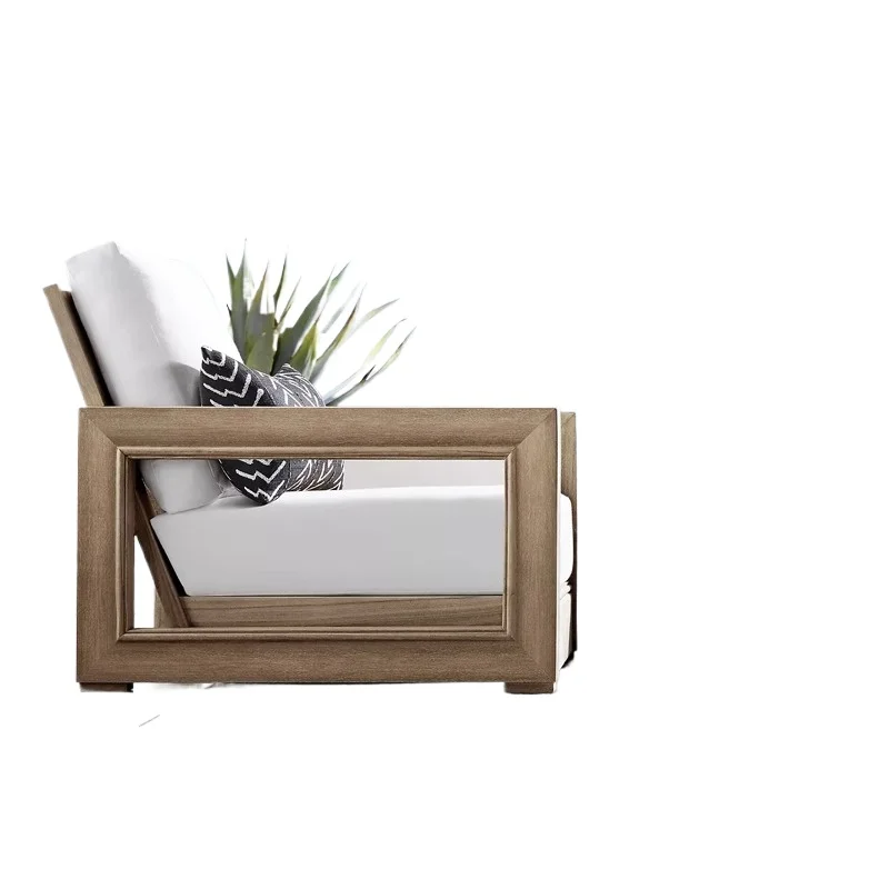 

Outdoor solid wood sofa, courtyard outdoor pedal combination, old color log style simple white teak sofa