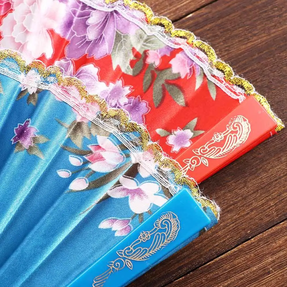 Vintage Art Craft Hand Held Lace Silk Chinese Style Wedding Party Dance Fan Photo Prop Tool Hand Held Flower Fan Wedding Fan