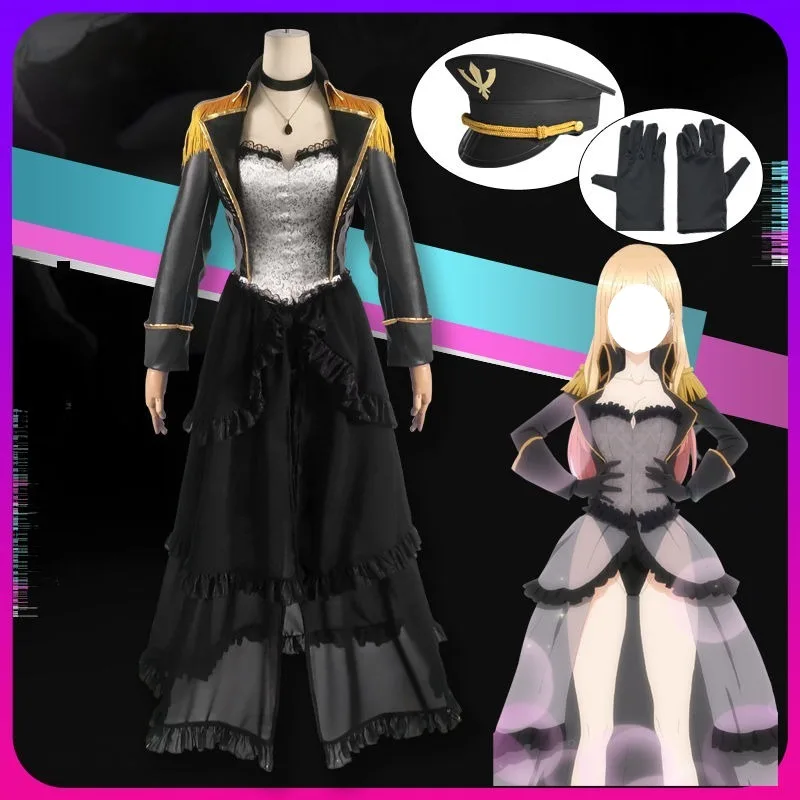

Anime Kitagawa Cosplay Marin Costume Black Cool Dress Military Uniform Role Play Outfit Set for Women Halloween Carnival Party