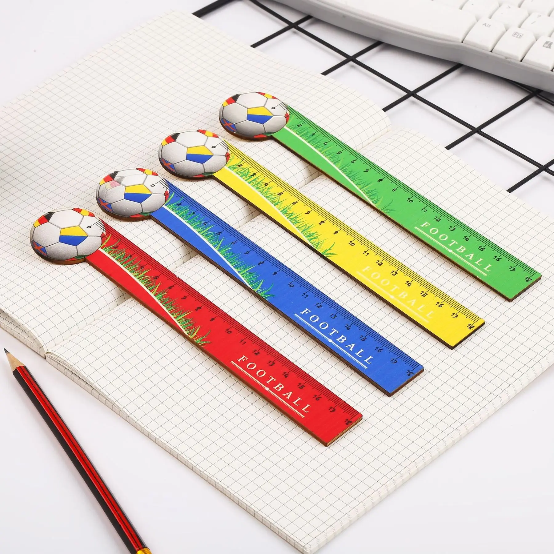 Ellen Brook 1 PCS Cute Football Wood Straight Ruler Kawaii Tools Stationery Cartoon Drawing Gift Office School Measuring