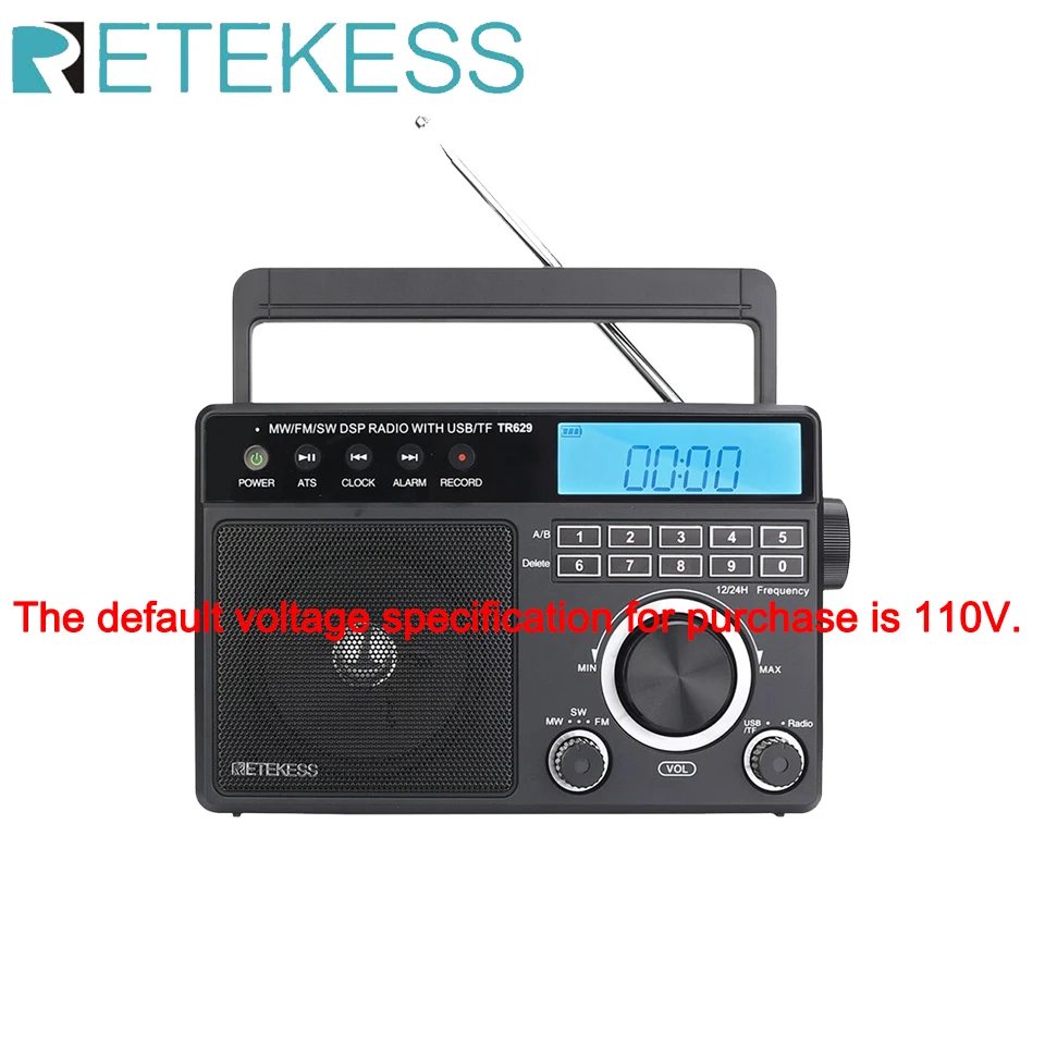 Retekess TR629 Portable Radio AM FM SW Multiband Shortwave Radio Multifunction Stereo Mp3 Speaker Alarm Clock Radio Receiver