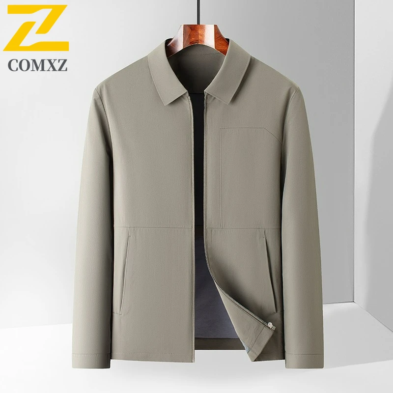 

COMXZ Premium Jacket Spring Autumn Men Business Leisure Commuting Office Coat Fashion Classics Lapel Zippered Pocket Outerwear