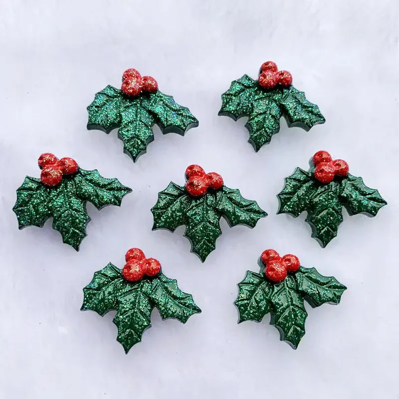 8pcs 24*29mm Resin Christmas Leaf Patch Decoration Crafts Flatback Cabochon Embellishments For Scrapbooking Diy Accessories