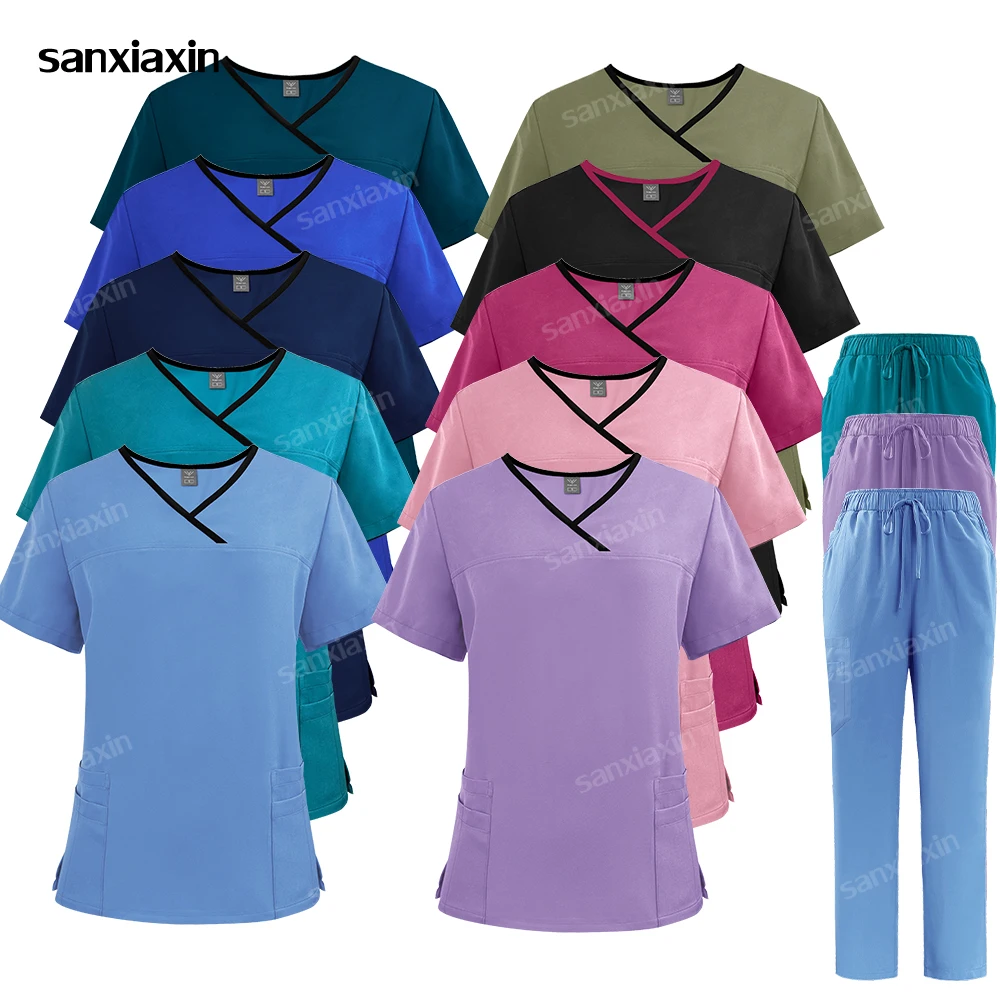 

New Design Stretch Clinical Workwear Hospital Scrub Set Medical Nurse Uniforms Nursing Accessories Women Beautician Work Clothes