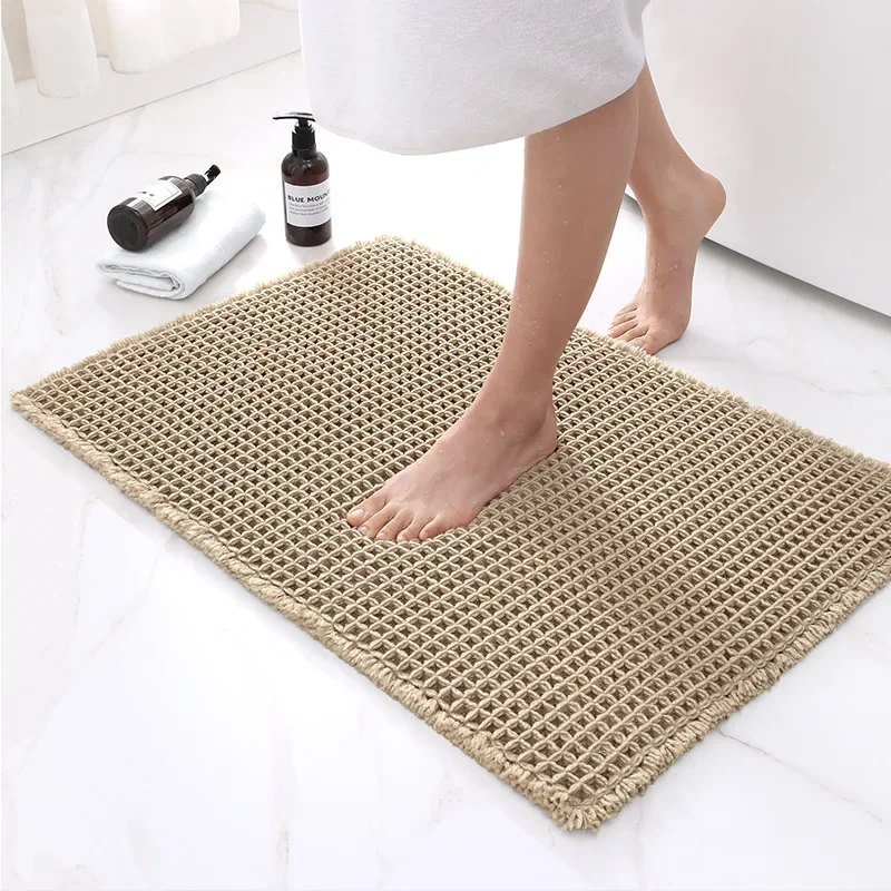 Upgraded Waffle Runner Rug Portable Bathroom Doorway Absorbent Floor Mat Pure Colour Simple Bathroom Anti-slip Foot Mat