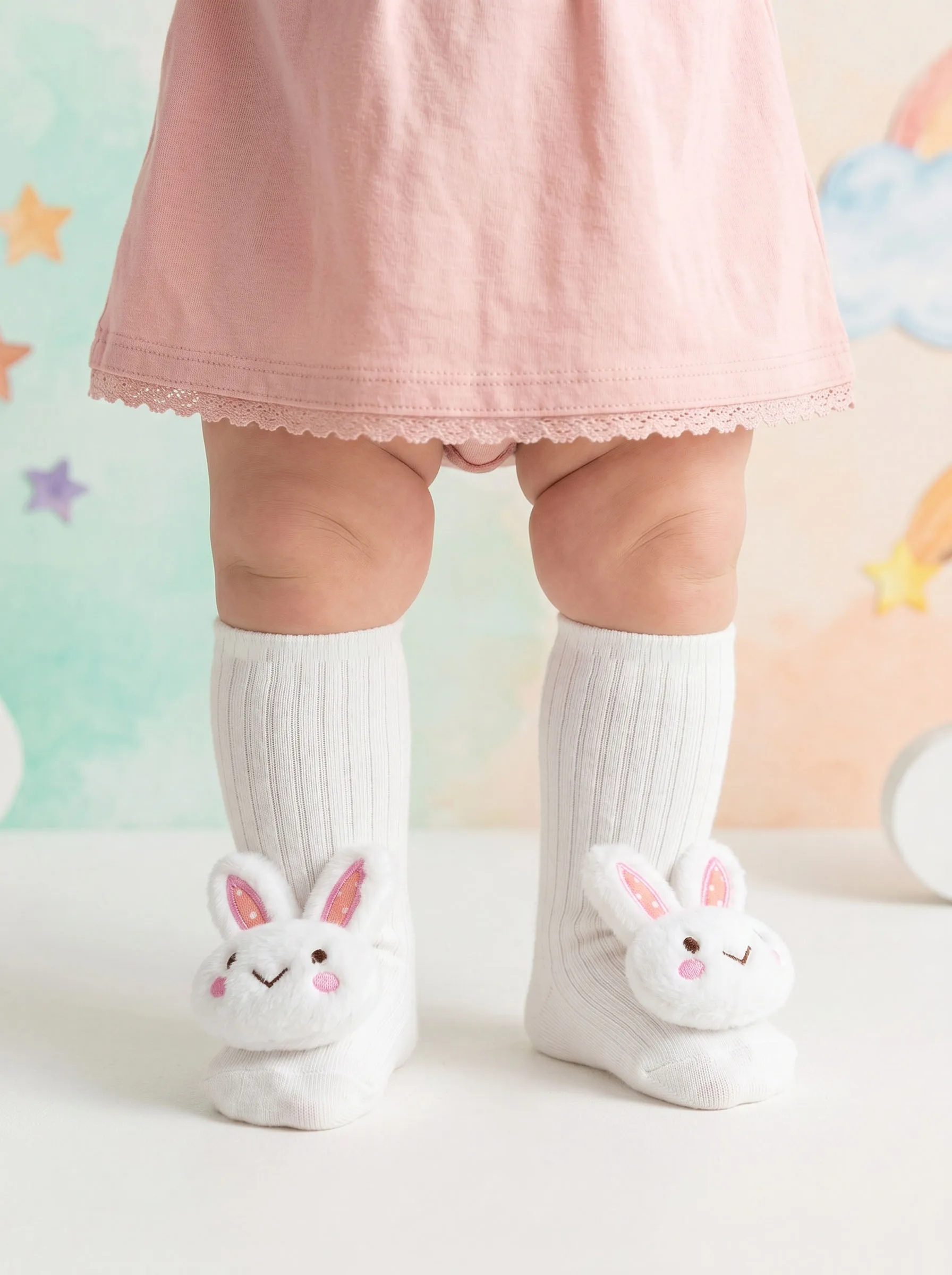 2 Paar 3-24M Kinder 3D Cartoon Kaninchen Wadenlange Crew-Socken Set, Unisex Jungen Mädchen Mehrfarbige Baumwollsocken für alle Jahreszeiten – Detail 1