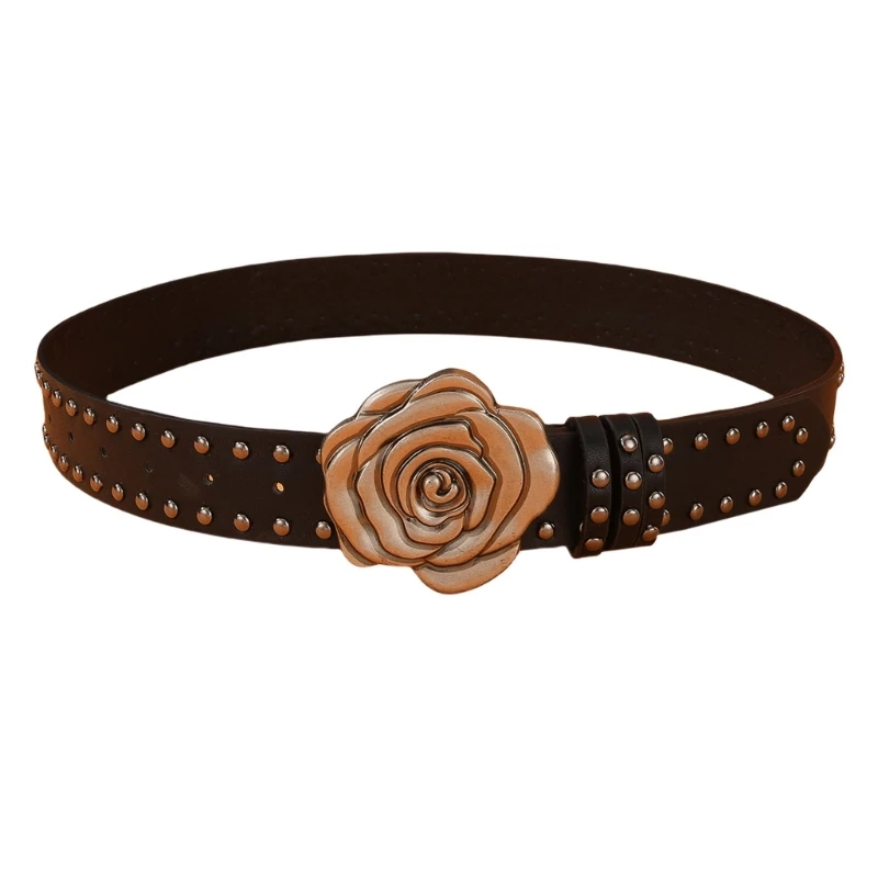 

New Elegant Carved Flower Belt with Rivet Studded Adult Women Waistbelt for Dresses