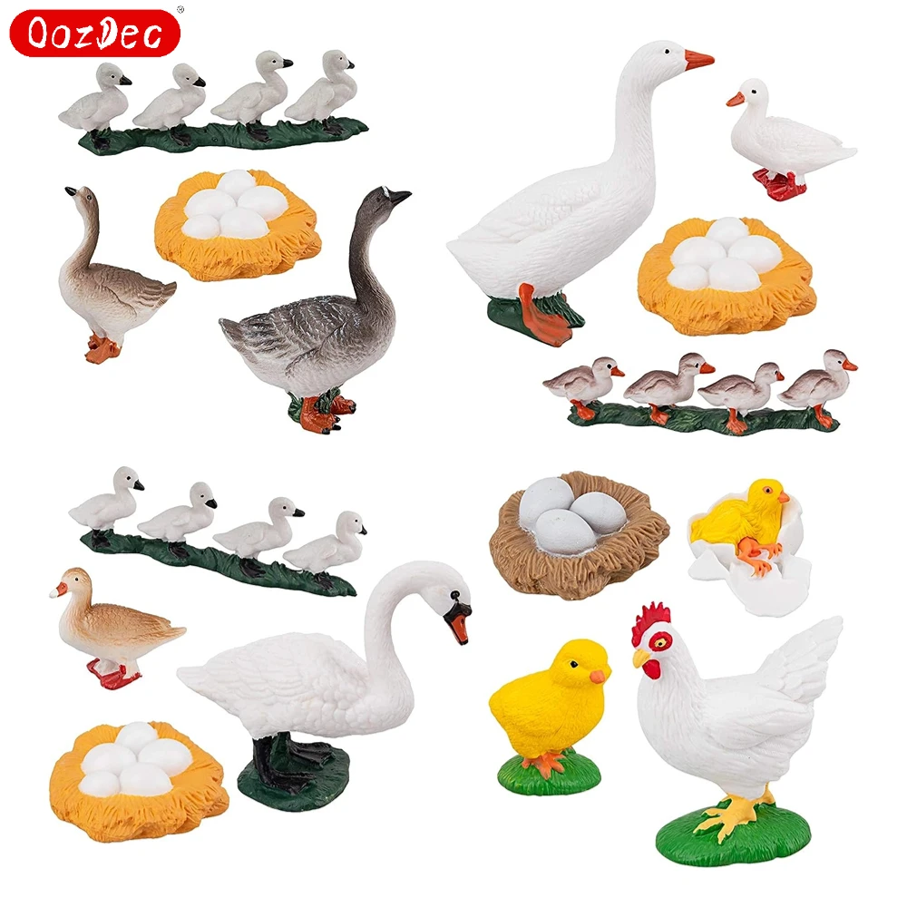 OozDec 16PCS Life Cycle of Goose White Swan Chicken Duck Farm Animals Figures, Plastic Growth Cycle Eggs Figurines Toy Kit