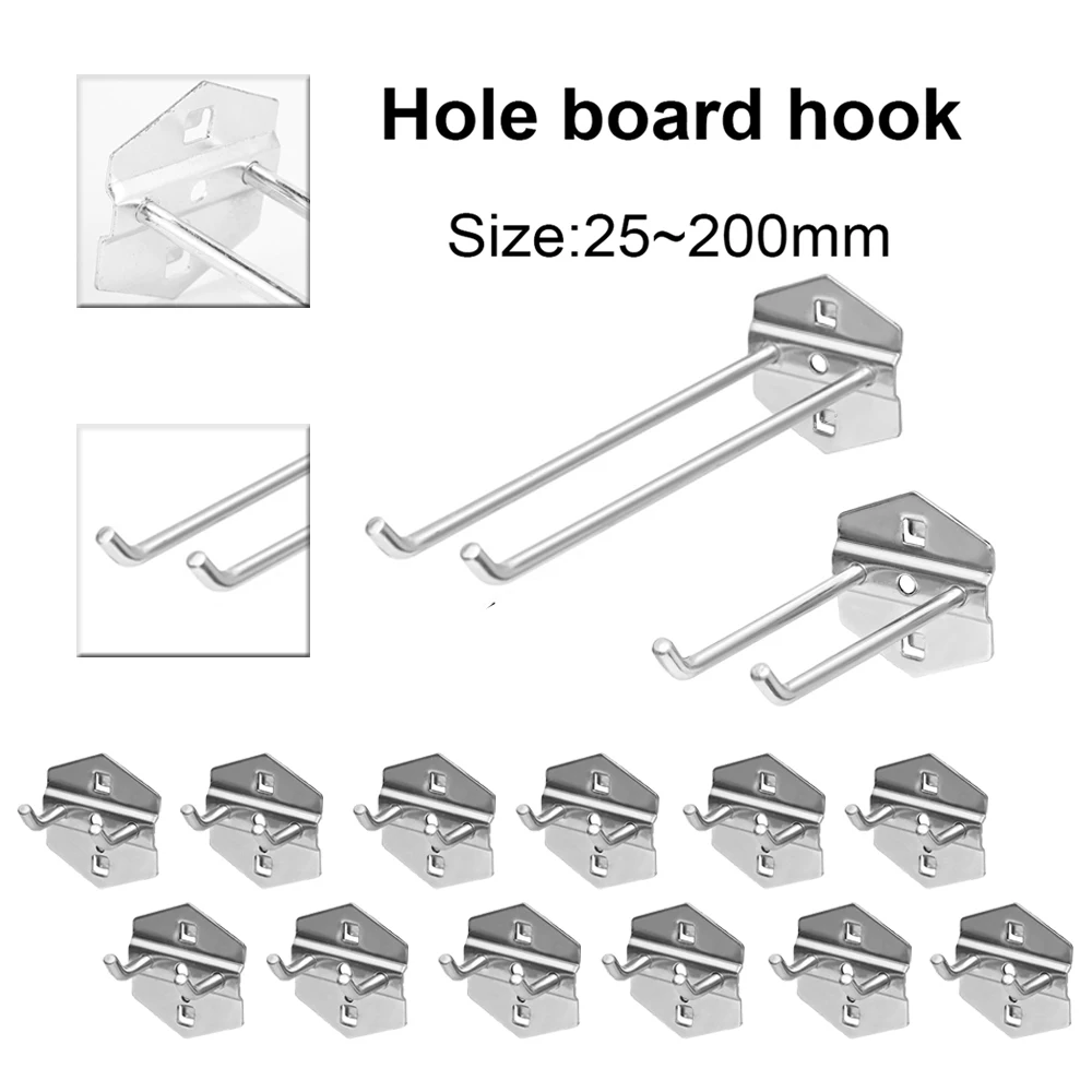 25/50/75/100/150/200mm Garage Pegboard Hook Hole Board Hook Steel Oblique Hanger Shelf Hammer/Pliers Wall Mount Storage Rack