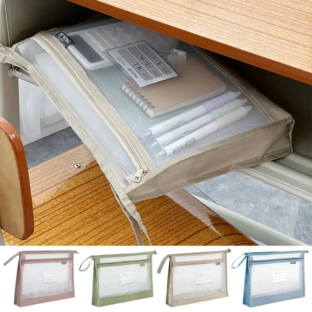 A4 File Holder Double-layer Mesh Zipper Pouch Document Storage Bag Waterproof Zip File Folders Frosted For School Office Travel