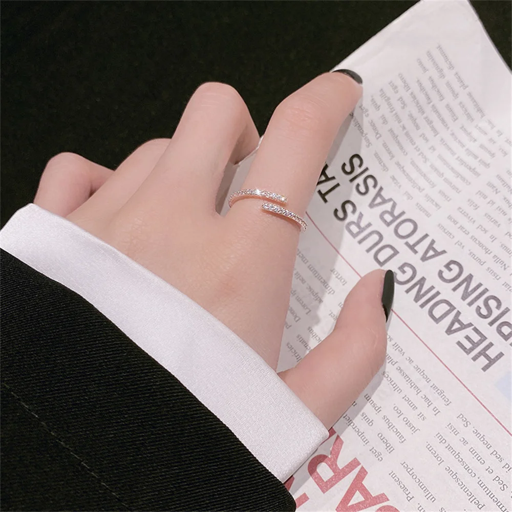 Trendy Rose Gold Color Open Ring For Women Luxurious Acrylic Crystal Index Finger Ring Bridesmaid Wedding Party Jewelry