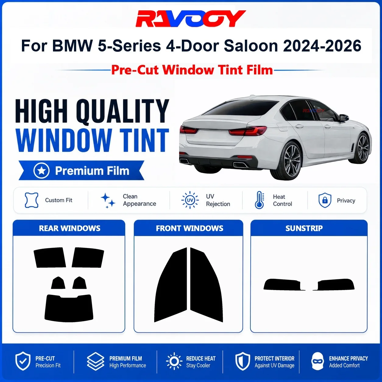 Premium Pre-Cut Window Tint For BMW 5-Series 4-Door Saloon 2024-2026 Front & Rear Windows UV Heat Rejection Privacy Film