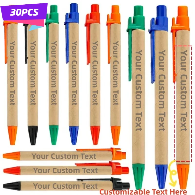 30PCS Customizable Ballpoint Pens Extendable Kraft Paper Pen Body Perfect for Teachers Offices Advertising Promotional Pen
