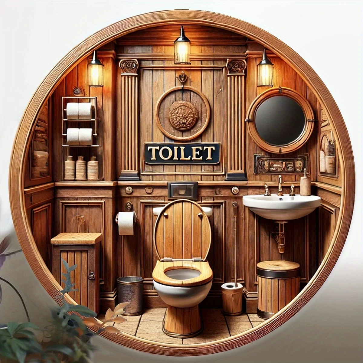 لوحة لافتة مرحاض خشبية مستديرة 8 بوصة ثنائية الأبعاد لمطعم بار مقهى فنية لتزيين الحائط للحفلات العائلية والمهرجانات #2