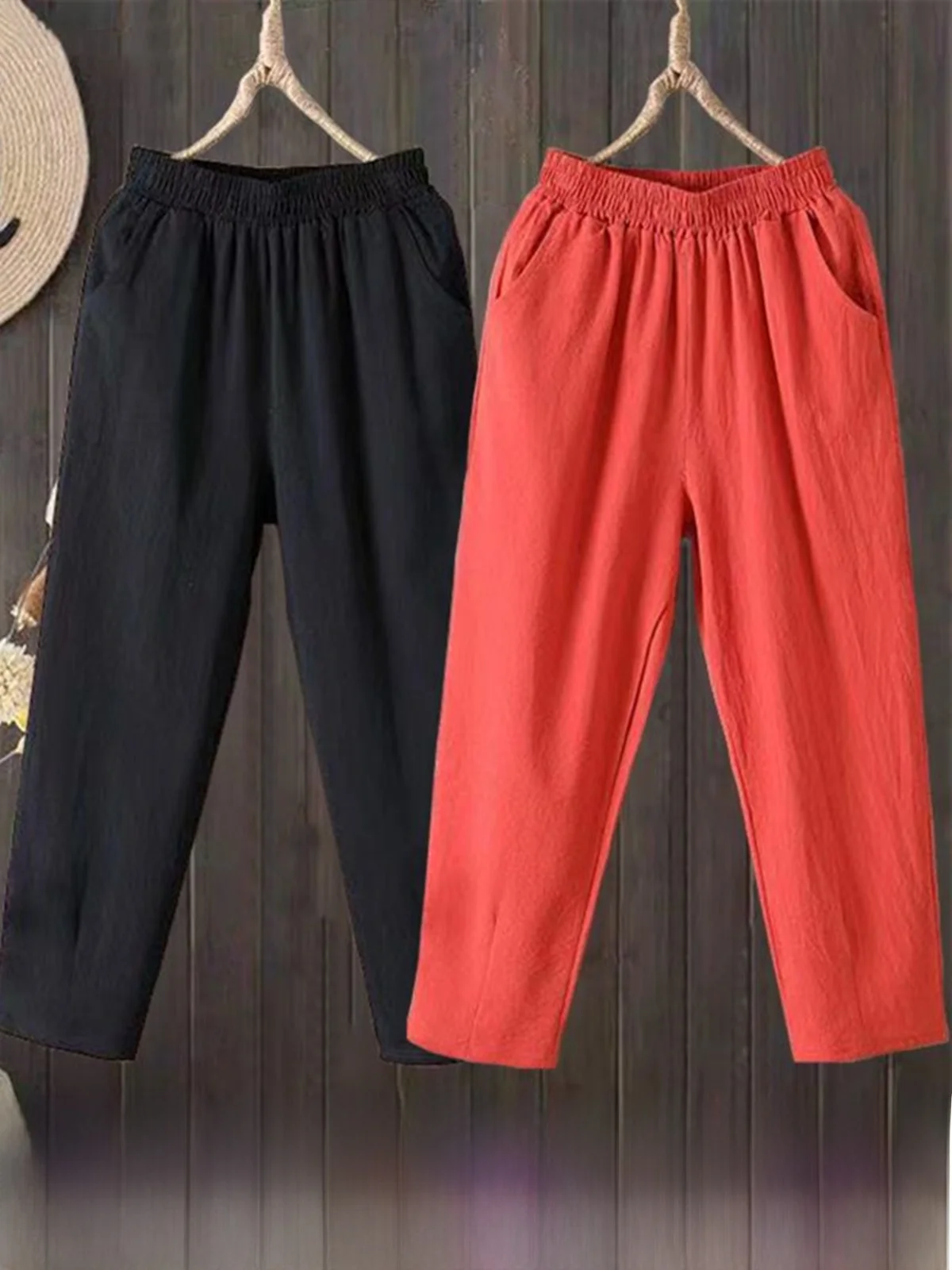 Pantalones de algodón de nueve piezas para mujer, pantalones Harlan informales finos de verano, ocho pantalones sueltos de talla grande con zanahoria, conjunto individual de dos piezas