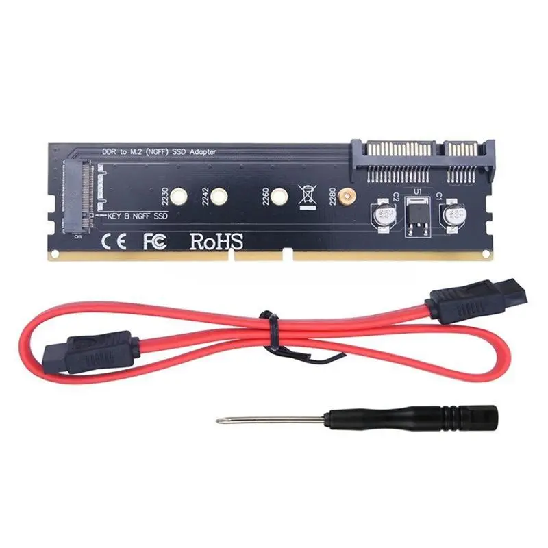 DDR3 DDR4 DDR2 To M2 SSD Adapter M.2 NGFF B Key Riser Card Black PCB SATA 15Pin Power + SATA 7Pin Data Port-VVNB