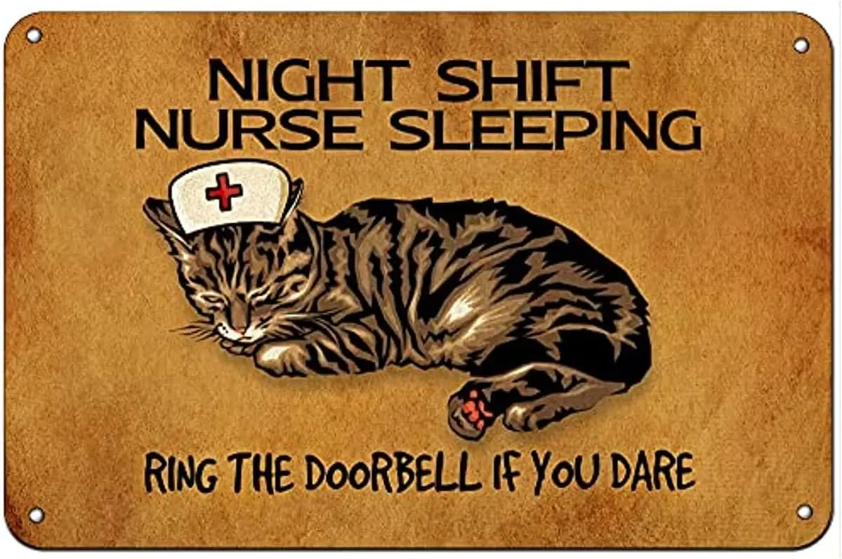 Vintage Night Shift Nurse Sleepingring The Doorbell If You Dare Aluminium Metal Tin Sign 8x12 Inch Home Poster Bar Pub Decor