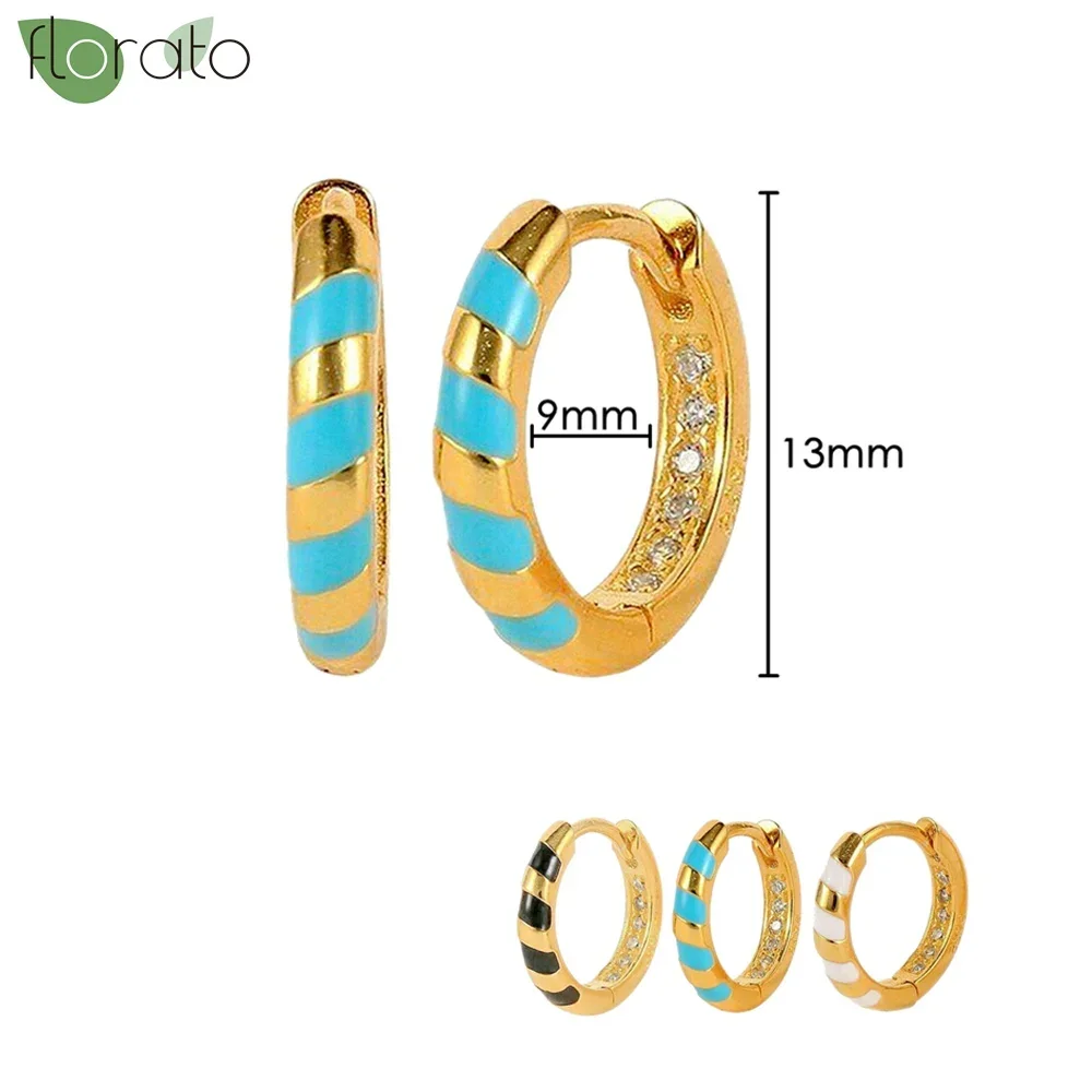 

925 Sterling Silver Needle Minimalist 13mm Small Hoop Earrings for Women Colorful Enamel Earrings 2023 Party Trend Jewelry Gift