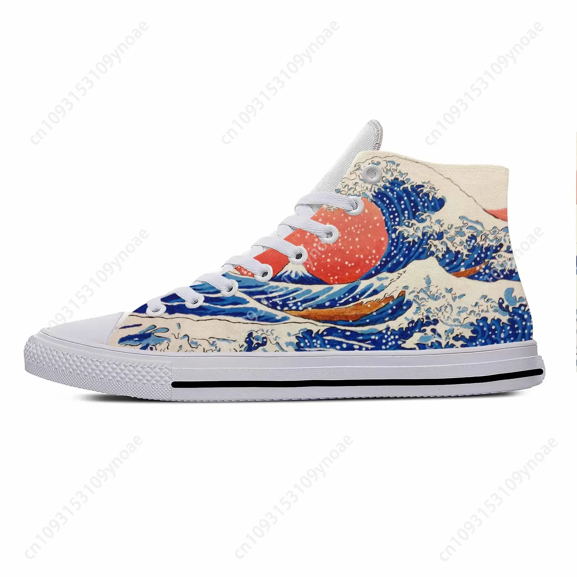 

Hot Summer Japanese Anime Cartoon Great Wave Off Kanagawa Lightweight High Top Breathable Board Shoes Men Women Custom Sneakers