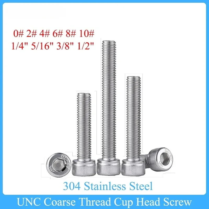 

2-20Pcs UNC Coarse Thread Allen Cup Head Screw 0# 2# 4# 6# 8# 10# 1/4 5/16 3/8 1/2 Inch 304 Stainless Steel Hex Socket Bolt